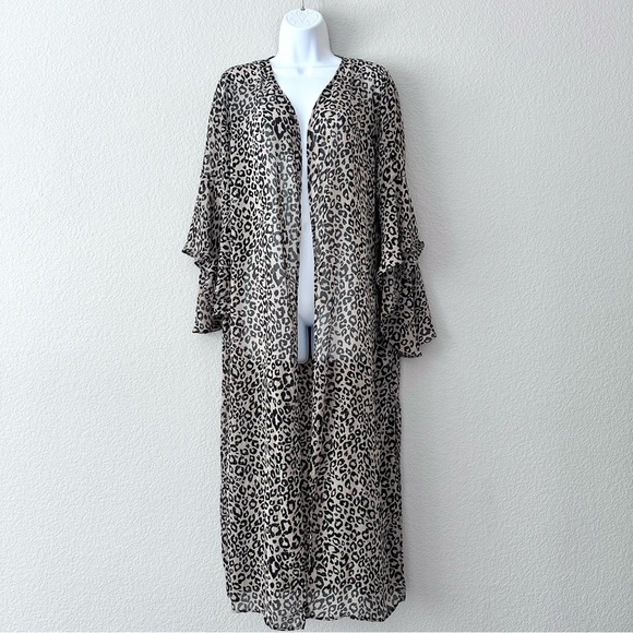 Leopard Print Bell Sleeve Kimono Cover Up - Picture 5 of 8